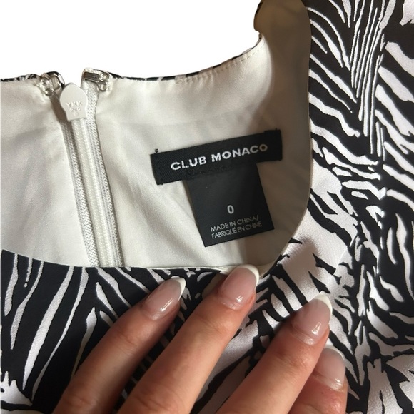 Club Monaco squelah palm leaves Floral Black White Silk Short Sleeve Dress Sz 0 - Picture 4 of 8